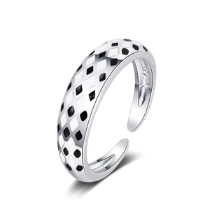 Chic Checkerboard Adjustable Opening Ring Black White Enamel Copper Minimalist Fashion Jewelry For Women