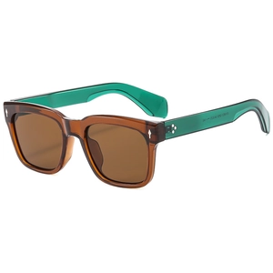 Retro oversized square sunglasses with brown frames and emerald green temples for men and women