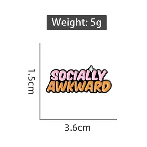 Size guide for Socially Awkward enamel pin badge featuring dimensions and weight details