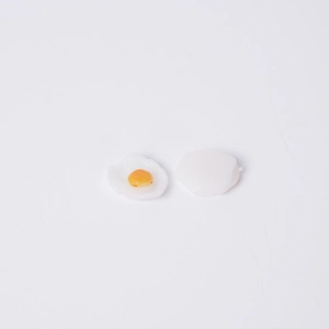 Miniature realistic fried egg PVC models for dollhouse food props with white background