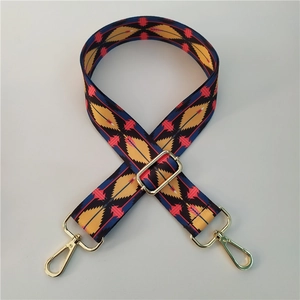 Ethnic geometric pattern adjustable colorful wide shoulder strap with gold metal buckles