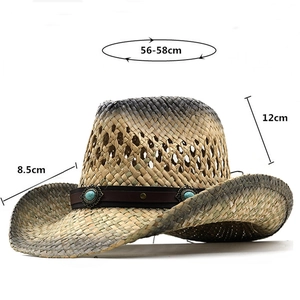 Western straw cowboy hat with turquoise band and gradient color for beach and outdoor travel