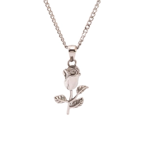 Exquisite silver titanium steel rose flower pendant necklace with elegant leaf details