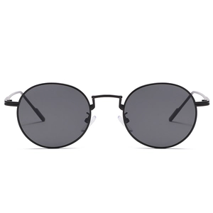 Retro small round metal sunglasses with black frame and dark lenses for men and women