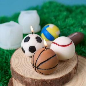 Creative sports ball silicone molds for DIY candles showing soccer, basketball, and rugby designs
