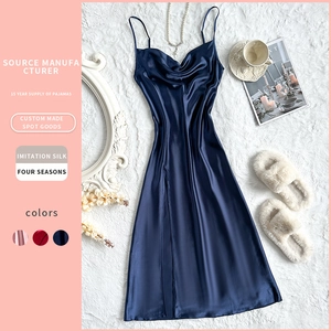 Sexy Cowl Neck Slip Nightgown Imitation Satin Satin Sleep Dress Spaghetti Strap Side Split Elegant Loungewear For Women