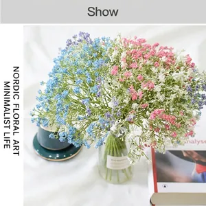 Artificial baby's breath flower bouquet in elegant glass vase for home wedding decor