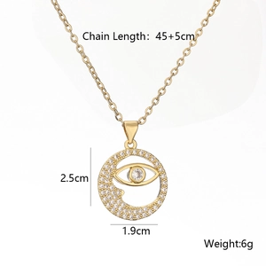 18K gold plated necklace with evil eye star moon pendant and sparkling zircons