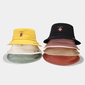 Foldable cotton bucket hats with colorful vegetable embroidery for sun protection
