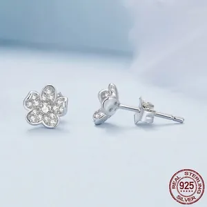 Sparkling S925 sterling silver flower stud earrings set with micro-pave cubic zirconia