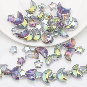 Iridescent moon and star glass beads with AB coating for DIY jewelry making