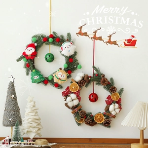 Christmas Wreath Artificial Pine Needles With Pine Cones Dried Orange Metal Bell Handcrafted Wall Door Hanging Ornament