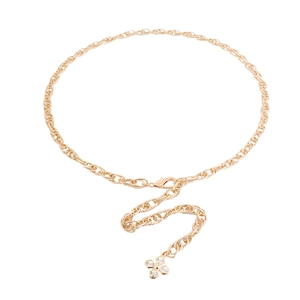 Elegant gold metal waist chain belt with flower clover pendant for dresses and jeans