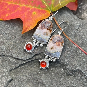 Boho Retro Hängeohrringe Mit Natur Spitze Achat Rotem Achat Und Ohrstecker