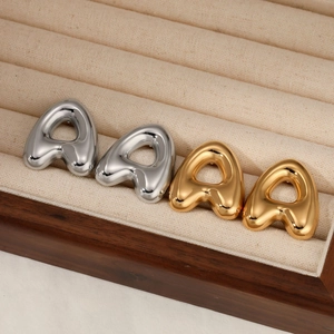 Polished 3D puffy balloon style letter A earrings in gold and silver stainless steel