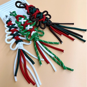 Handmade Woven Paracord Christmas Tree Keychain Bag Charm With Metal Ring And Tassel Holiday Pendant Ornament Decoration