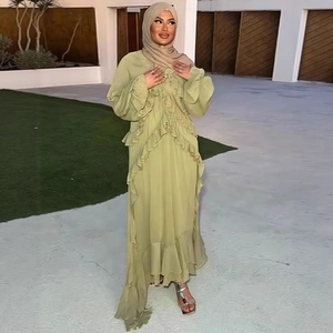 Damen Chiffon Maxikleid Mit V-Ausschnitt Und Langarm Gestuften Volants Einfarbig Elegant Frühlingskleid Kordelzug