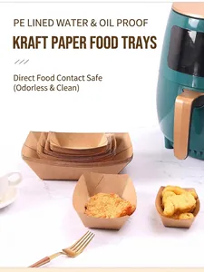 Detail of oil-proof kraft paper boat trays showing PE lining and stackable design
