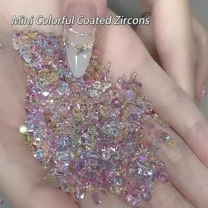 Mixed shape 5A colorful zircon nail art crystals with shimmering holographic coating