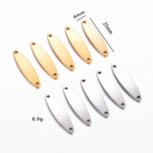 Detailed view of oval stainless steel DIY pendants in gold and silver finish with dimensions