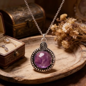 Collier Et Boucles Oreilles Vintage Avec Pierres Violettes Alliage Argent Antique Avec Design En Spirale Bijoux Femme