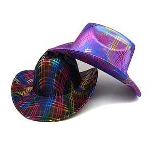 Rainbow grid western cowboy hat and purple flat top hat for party festivals