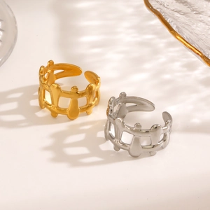 Fashion 18K gold and silver plated geometric hollow rings with adjustable open design