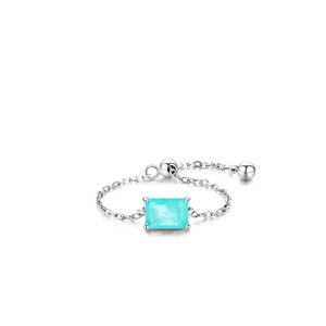 925 Sterling Silver Adjustable Chain Ring Rectangular Paraiba Tourmaline Style Gemstone Elegant Light Luxury Jewelry For Women