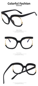 Vista triple de monturas de gafas de ojo de gato negras con detalles dorados elegantes