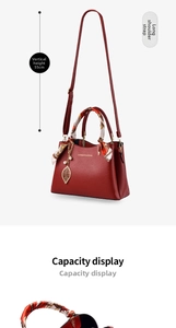 Red bridal tote bag showing capacity detail and adjustable 55cm long shoulder strap