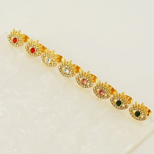 Golden evil eye stud earrings set with colorful zirconia stones in four various colors