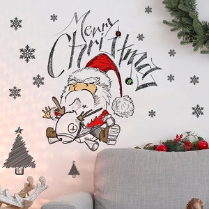 Christmas Wall Stickers PVC Removable Self Adhesive Santa Claus Reindeer Snowflake Pattern Holiday Home Decor