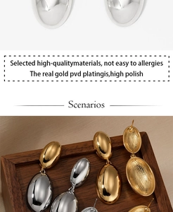 Macro detail of high-polish water drop earrings with PVD gold plating finish