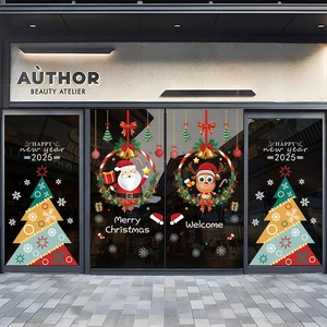 Festive Christmas window stickers featuring Santa Claus and Happy New Year 2025 motifs