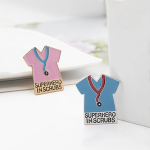 Doctor nurse enamel pins with superhero in scrubs slogan and stethoscope design