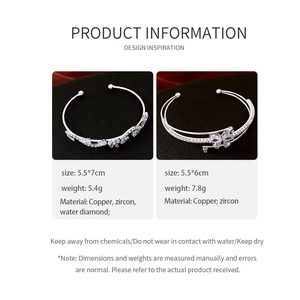 Detailed size specifications for two triple-layered cubic zirconia butterfly cuff bracelets