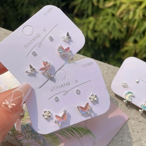 Iridescent Butterfly Moon Star Stud Earrings With 925 Sterling Silver Earring Post Alloy Aesthetic Jewelry For Women
