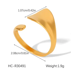 Macro detail of 18K gold-plated open ring showing its 1.07cm width and sleek geometric design
