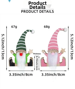 Detailed size view of painted wooden Christmas gnome figures with white fiber beards