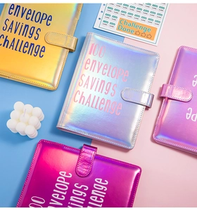 Four laser glitter PU leather 100 envelope savings challenge binders in various colors
