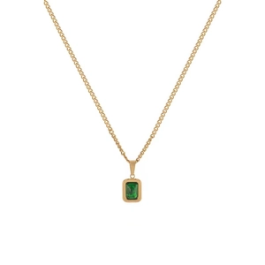 Vintage titanium steel necklace with rectangular emerald green pendant on white background