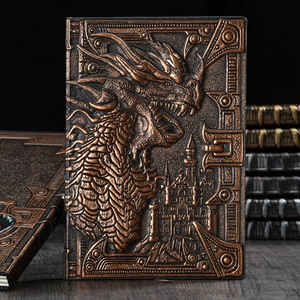 Vintage A5 notebook with 3D embossed dragon cover in antique bronze finish