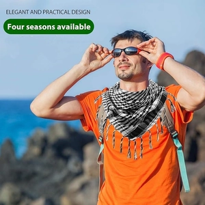 Classic black and white checkered Shemagh scarf with fringes for outdoor hiking and camping