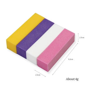 Colorful 4-sided nail buffer sponges for polishing, sized 9.2x2.5x2.5cm and 4g lightweight