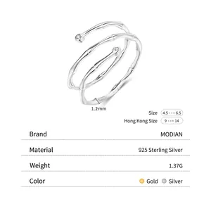 Minimalist S925 sterling silver bamboo joint multi-layer open ring with zircon accents