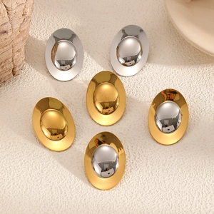 Oval polished stainless steel stud earrings in gold, silver, and two-tone finishes