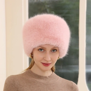Chapeau de dôme en fausse fourrure rose pour femmes avec peluche épaisse d'hiver