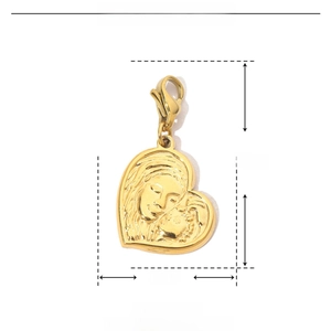 Dettaglio ciondolo a cuore oro 28mm con rilievo madre-figlio e misure dimensionali