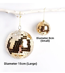 Golden mirror disco balls in 15cm and 8cm sizes for Christmas tree and party decoration