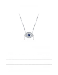 Detail of 925 sterling silver evil eye pendant with dimensions and chain length